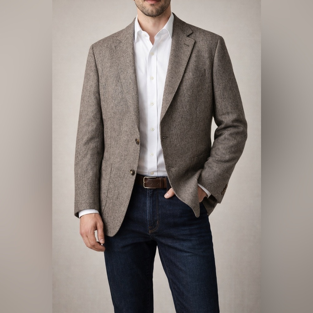 Kroon 100% Wool Sport Coat Blazer 46R Brown Textured Plaid Half Lined
